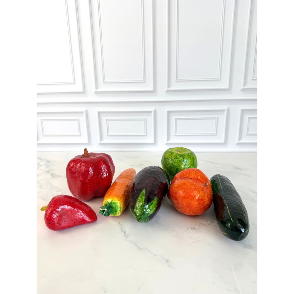 VTG Set of 7 Paper Mache Enameled Fruits and Vegetables